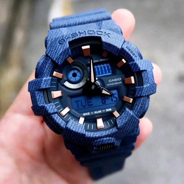 Đồng hồ Casio G-Shock GA-700DE-2A và Baby-G BA-110DE-2A1 màu denim: Cặp đôi  QUARTZ (PIN) Dây cao su trẻ trung năng động