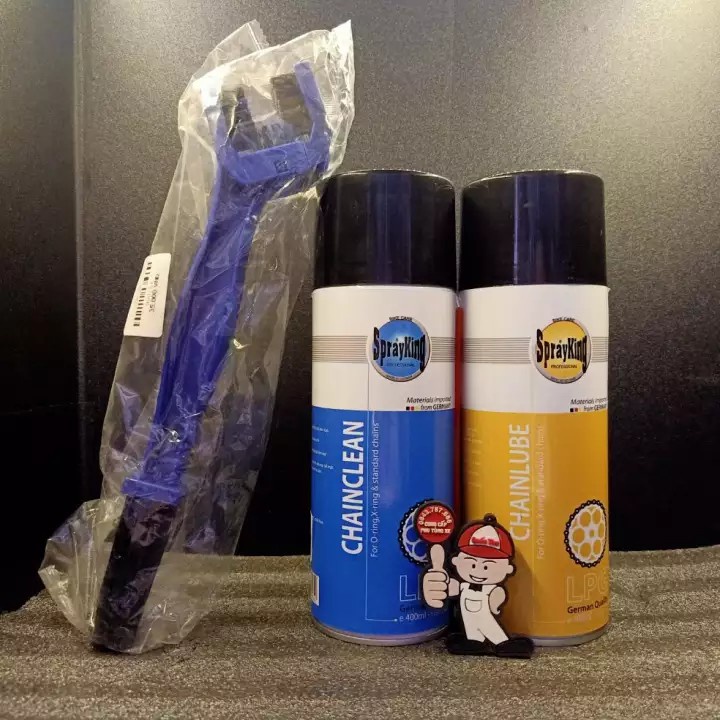 Sprayking bộ 3 Dưỡng Sên , Rửa Sên thăng đĩa , Dưỡng nhựa nhám vỏ xe 400ml bàn chải 3D  . DoChoiXeMay