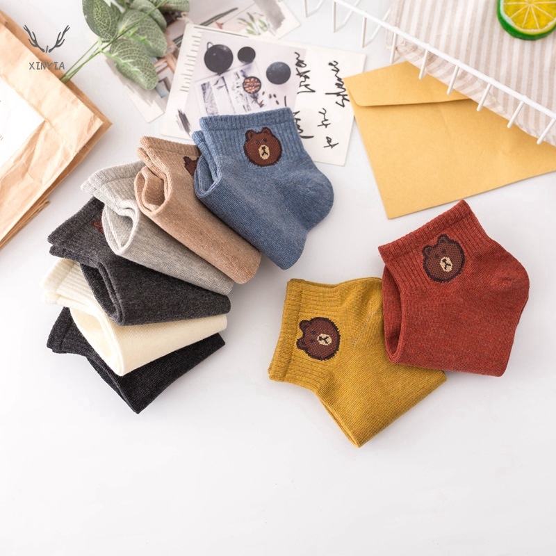 Đôi vớ cotton in họa tiết gấu dễ thương thoải mái