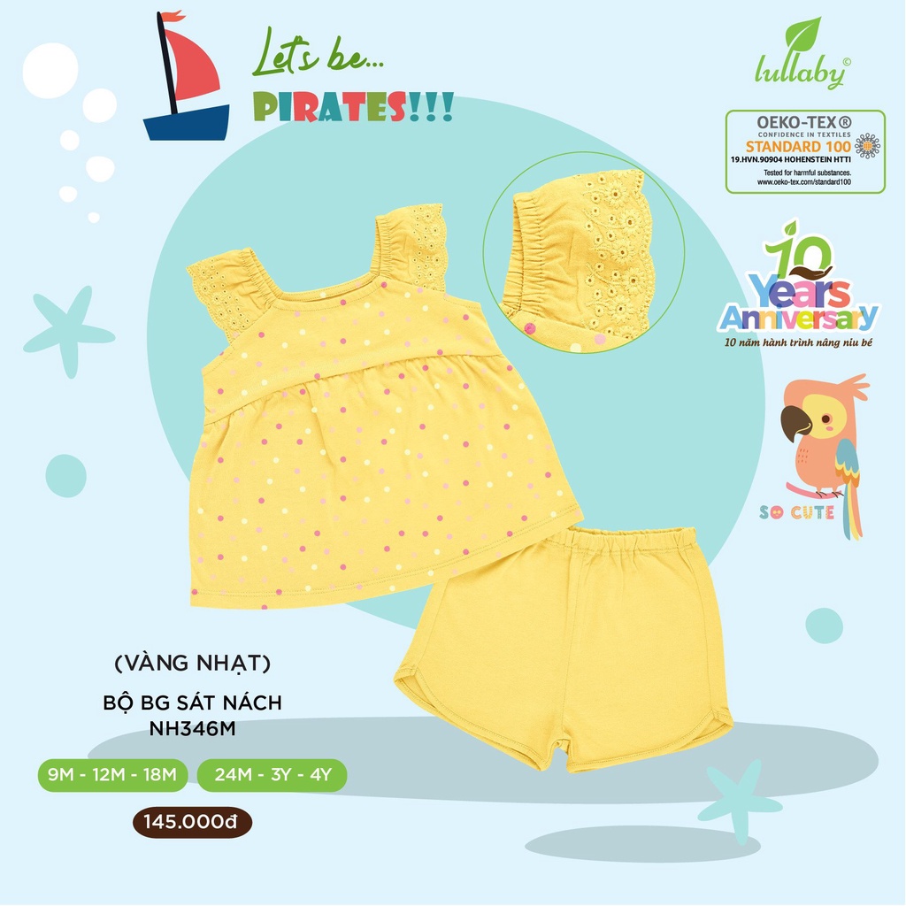 [CHÍNH HÃNG] Bộ quần áo sát nách chất cotton mềm mại họa tiết bé gái Lullaby