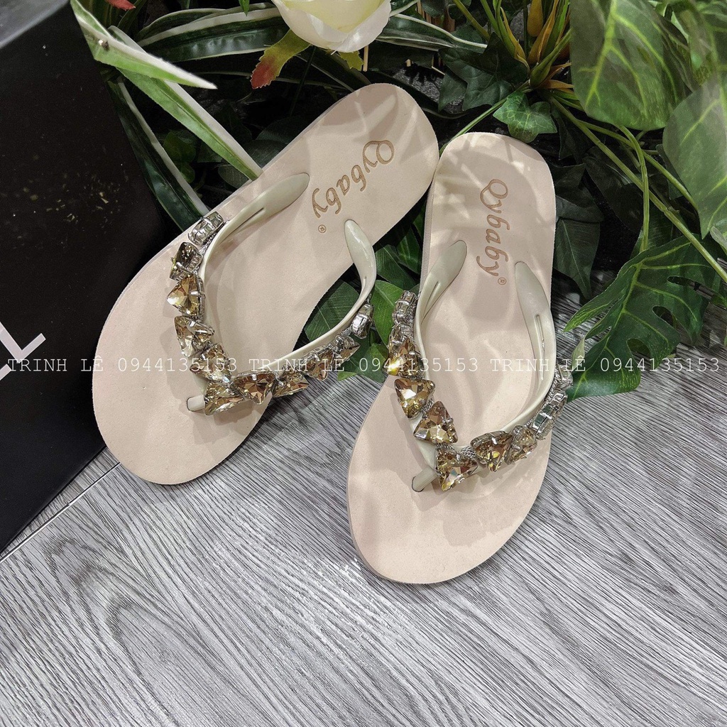 Dép Xỏ Ngón , Dép Kẹp Nữ Đính Đá Cao 2cm QC Cao Cấp 2022 TRINH LÊ SHOP GIÀY DÉP