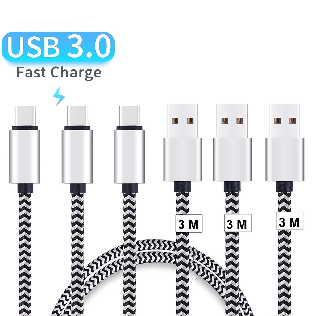 Dây cáp sạc dữ liệu USB loại C dài 3m dành cho điện thoại For  Huawei Samsung Xiaomi
