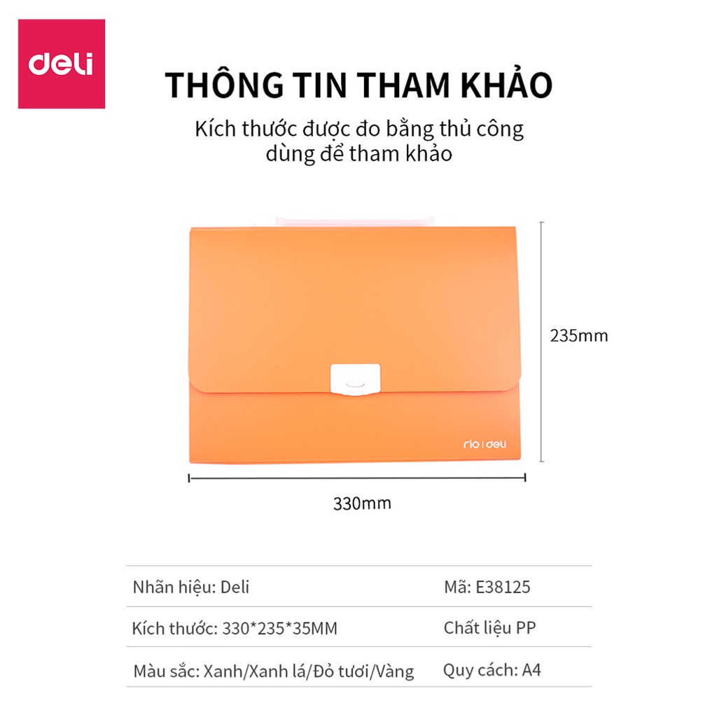 [LIFEMC02BPABAU -10% đơn 250K] Cặp A4 Nhựa 6 Ngăn Phân Trang Deli - 38125