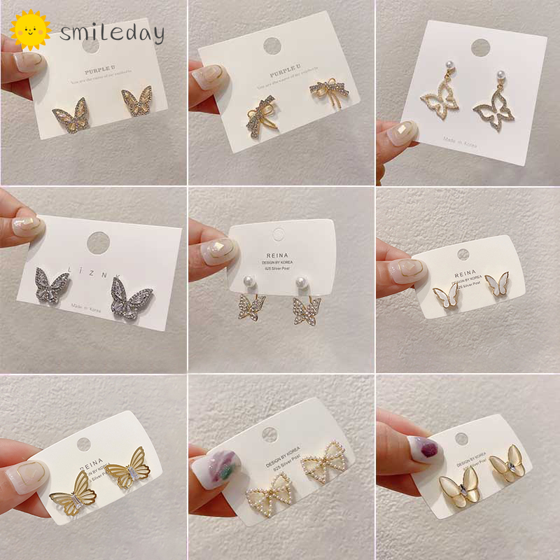 Khuyên tai nữ hình bướm phối ngọc trai giả nhiều kiểu dáng thời trang