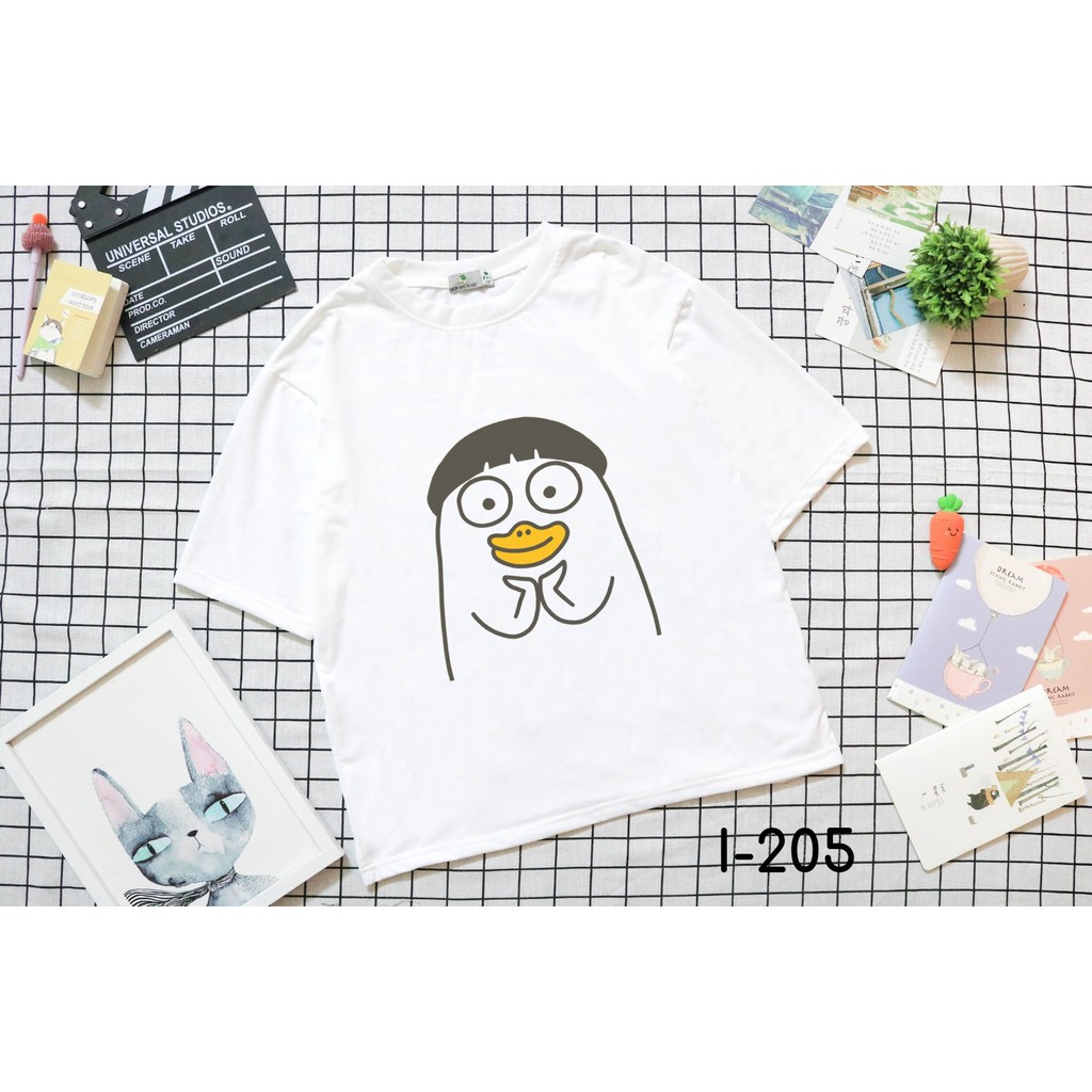 Áo Thun Nam Nữ Tay Lỡ Unisex Phông Trơn Oversize Form Rộng Basic Tee Hình con vịt quả đầu dừa làm duyên