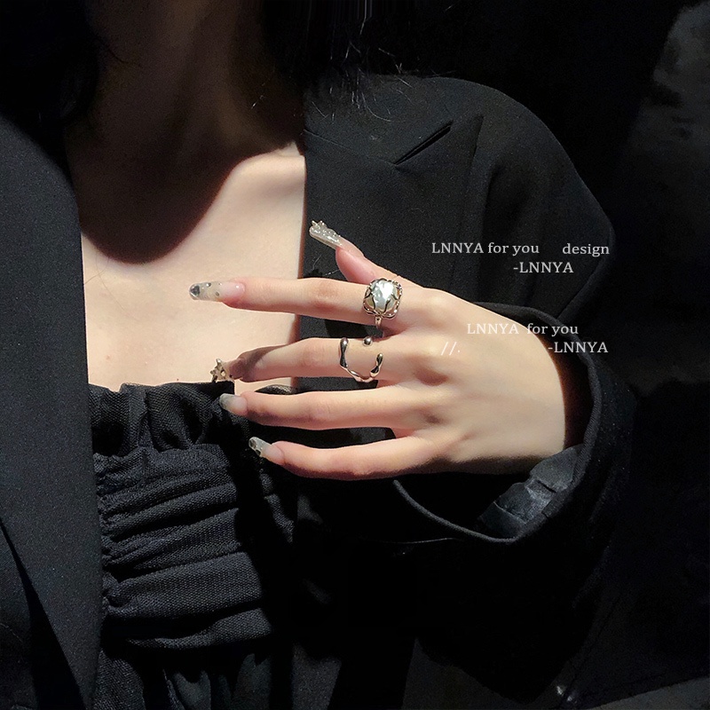 Nhẫn Hở Đính Ngọc Trai Thời Trang Cá Tính Phong Cách hip hop