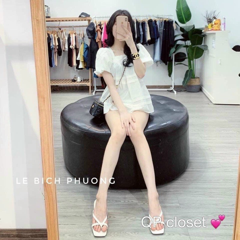 Áo babydoll cổ vuông quảng châu dáng lửng