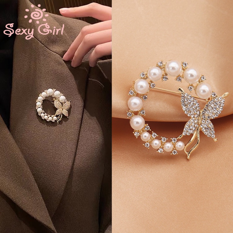 Ghim cài áo trang trí cánh bướm đính ngọc trai thời trang phong cách Hàn Quốc