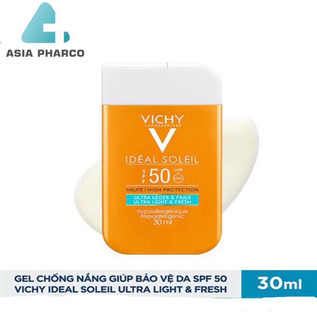 Gel chống nắng giúp bảo vệ da Vichy Ideal Soleil Ultra Light &amp; Fresh SPF 50 UVB + UVA 30ml