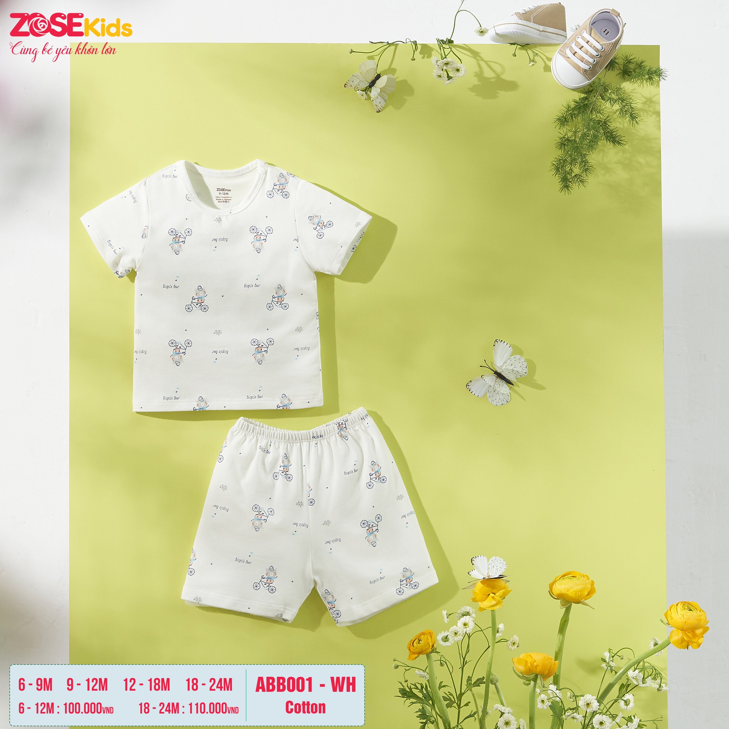 [Chính Hãng] Bộ cộc tay cài vai quần đùi cotton họa tiết trẻ em Zose Kids