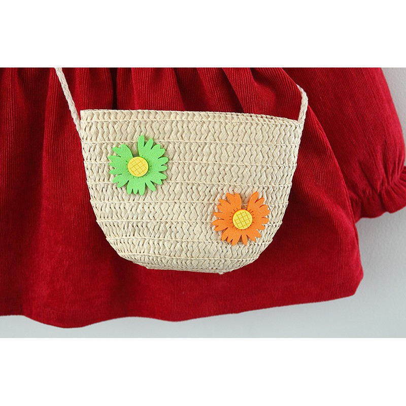 Váy thu đông bé gái cổ ren kèm túi đeo điệu đà size 10-16kg