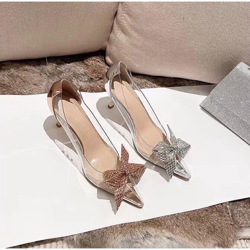 B56: Giày cao gót mica trong gắn đá 9cm, giày đi tiệc, giày cưới