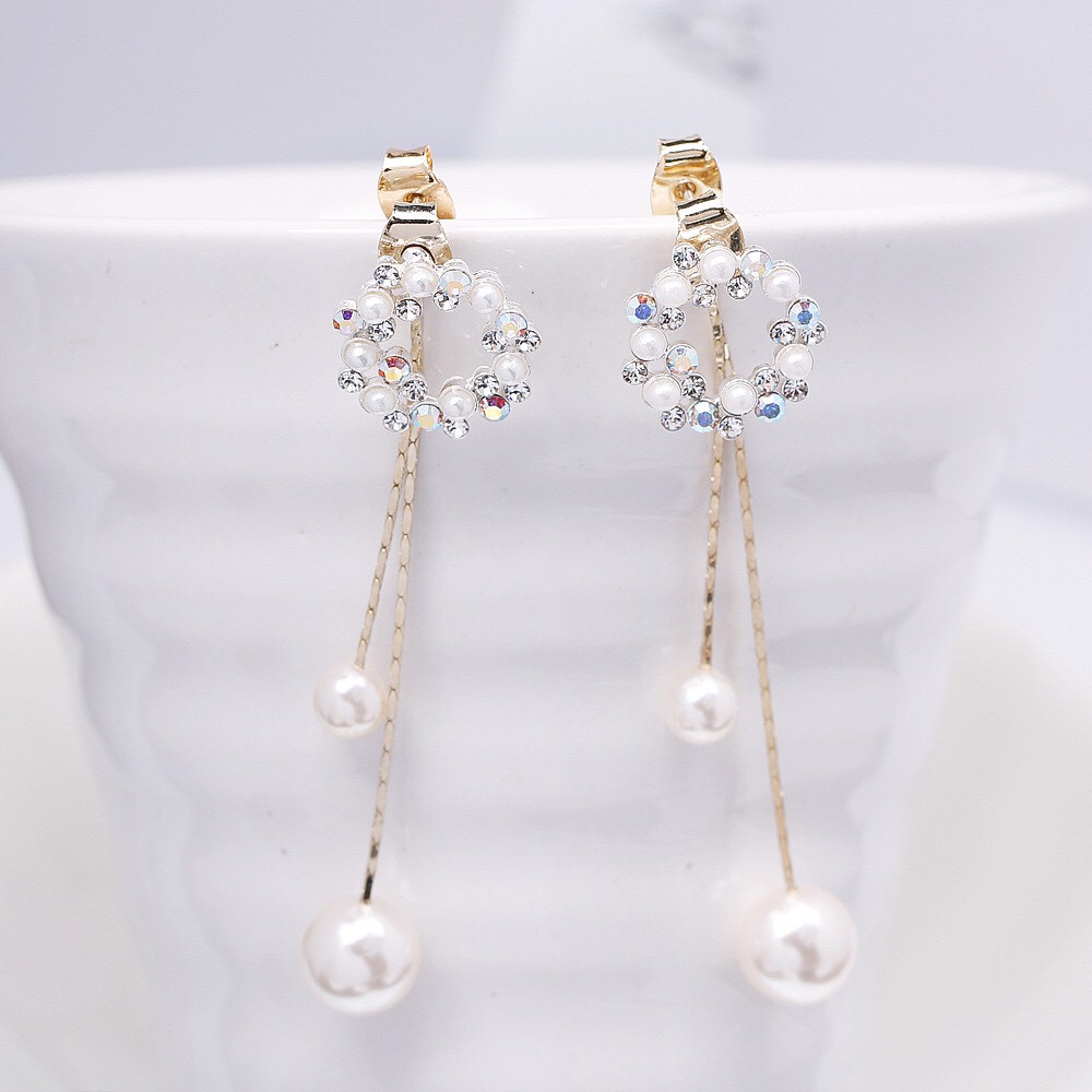 Bông Tai Nữ Hợp Kim Cao Cấp ERASHOP 000127 - Mặt Tròn Đính Đá Dây Châu Sang Trọng, Nữ Tính, Đi Tiệc, Đi Chơi, Rẻ Đẹp