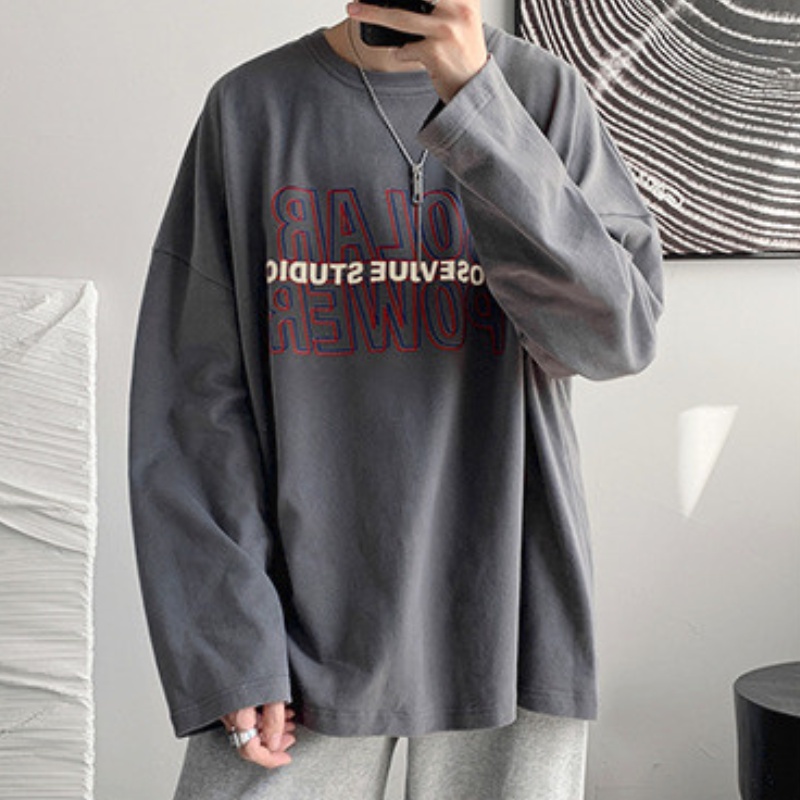 Áo thun mỏng tay dài dáng rộng in họa tiết đơn giản dễ phối đồ thời trang cho nam Size M-5XL