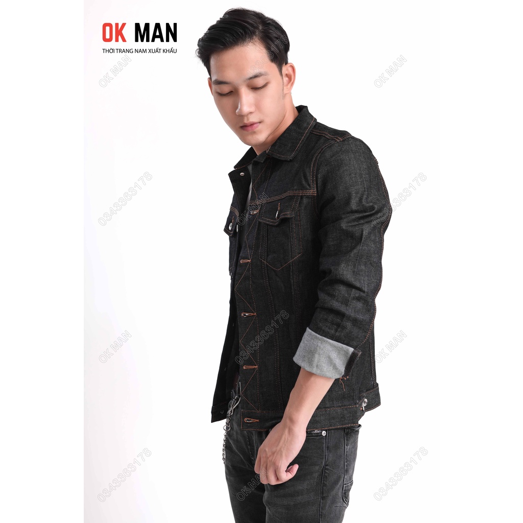 Áo khoác jean nam 2 màu indigo cao cấp, form slimfit, OkMan
