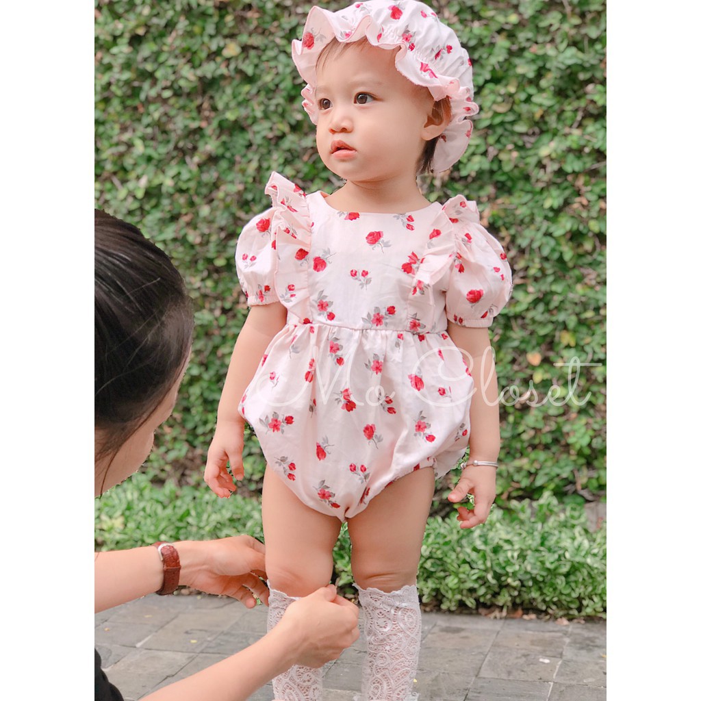 set body chip sơ sinh thiết kế cao cấp cho bé từ 0 -3 tuổi , bộ Bodysuit cho bé gái, đồ sơ sinh tặng mũ (v33)