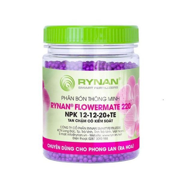 Phân tan chậm thông minh cho lan Kali cao Rynan Flowermate 220 NPK 12-12-20 TE hũ 150g