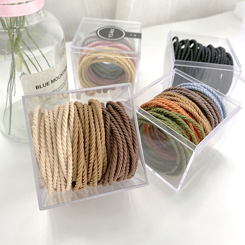 Hộp Mica 50 sợi thun cột tóc Hàn Quốc du lịch siêu dễ thương