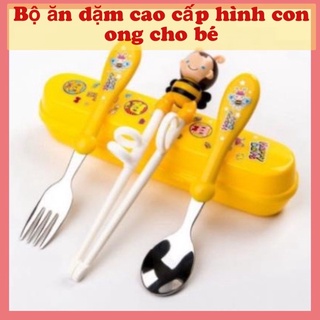 Bộ đũa thìa dĩa tập ăn cao cấp có hộp cho bé hình con ong