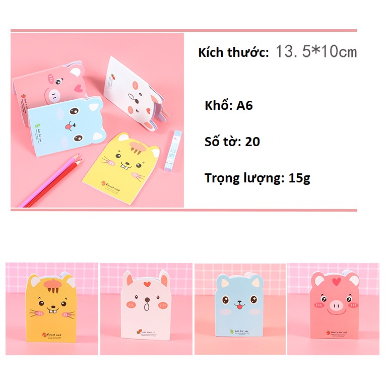 Sổ tay ghi chép hình thú A6 20 trang nhiều hình cute