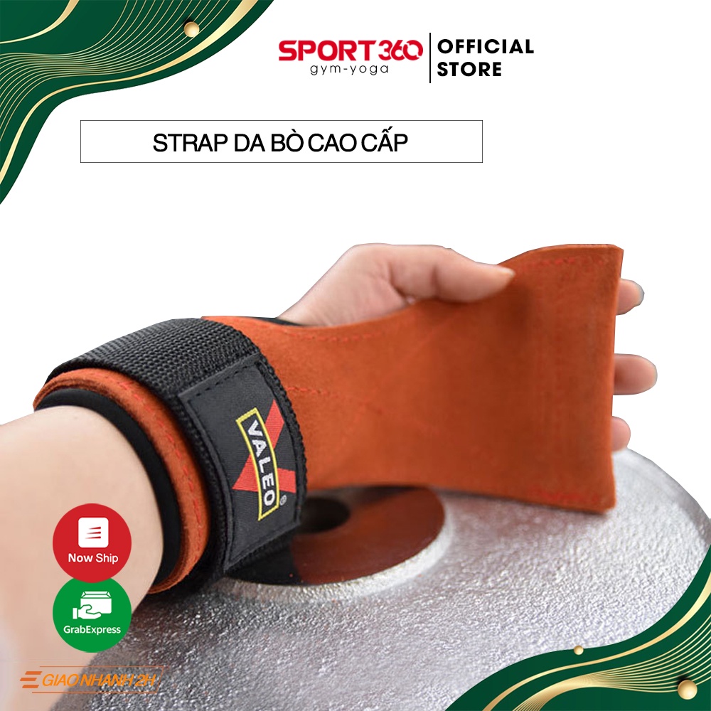 Găng tay tập gym hở mu - Strap da bò da bò cao cấp Valeo tránh trơn trượt khi cầm tạ (1 đôi)