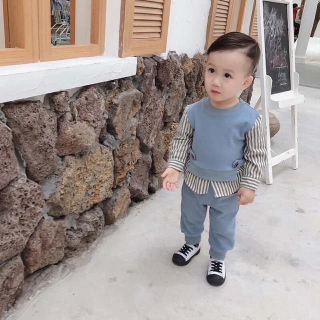 Set bộ bé trai phối tay kẻ cho bé trai | BigBuy360 - bigbuy360.vn