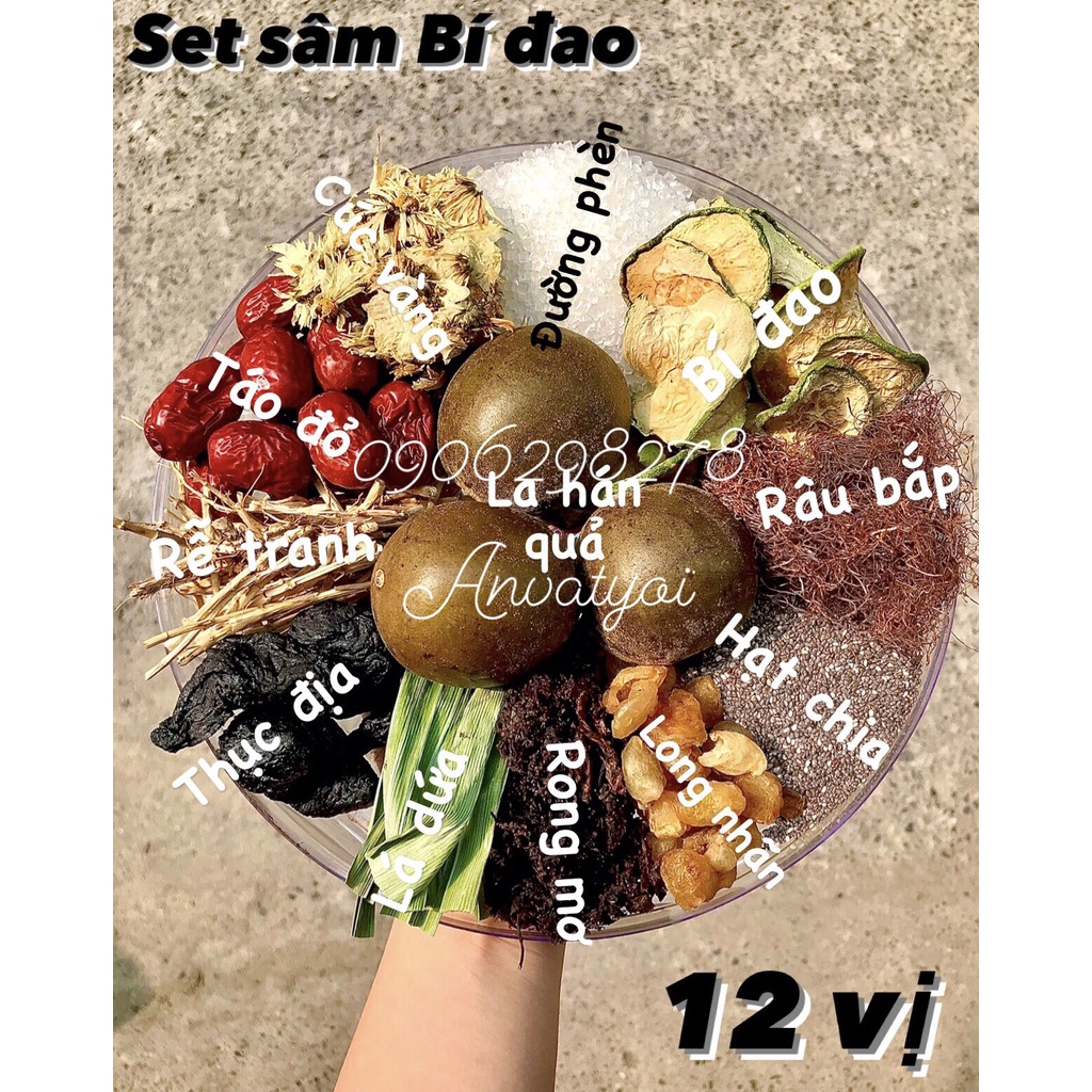 Set sâm bí đao hạt chia lá dứa 12 VỊ-400GRAM nấu được 7-8 LÍT thanh nhiệt, giải độc, mát gan
