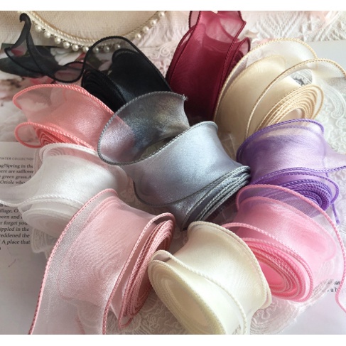 Ruy Băng Voan 4cm, Cuộn Ruy Băng Kim Tuyến, Dây Duy Băng Lụa Ren Viền Xoắn Vải Gói Hoa