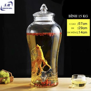 Bình Thủy Tinh Ngâm Rươu Sâm Cao Ly 15 lít có van hoặc không van