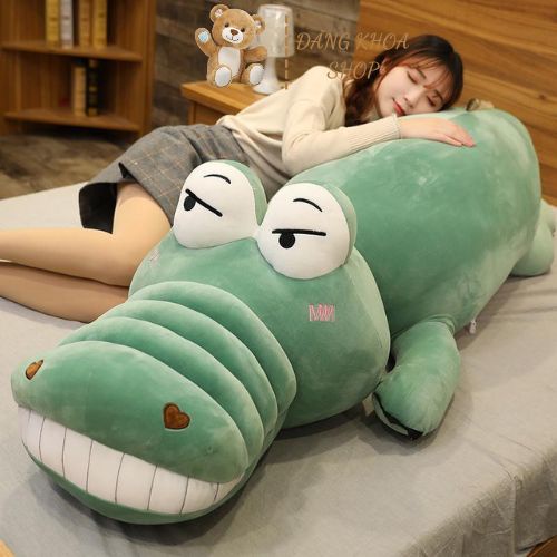 Gối Ôm Gấu Bông Cá Sấu Mặt Ngáo Cute Cao Cấp - Gấu Bông Cá Sấu Khổng Lồ Vải Co Giãn 4 Chiều Siêu Mềm Mịn