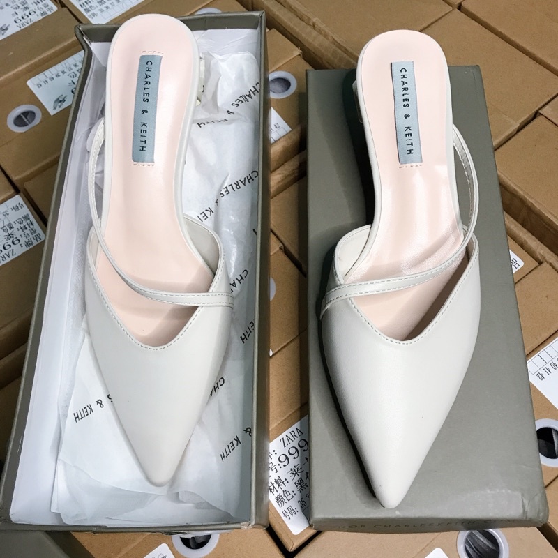 Guốc trơn mũi nhọn phối dây mảnh đế đa giác CNK xuất Full box MS-6219