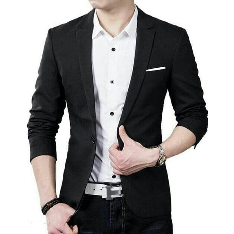 Hugo Áo Khoác Blazer Vải Cotton Co Giãn Màu Đen Thời Trang Cho Nam