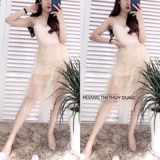 Đầm 2 dây voan lưới