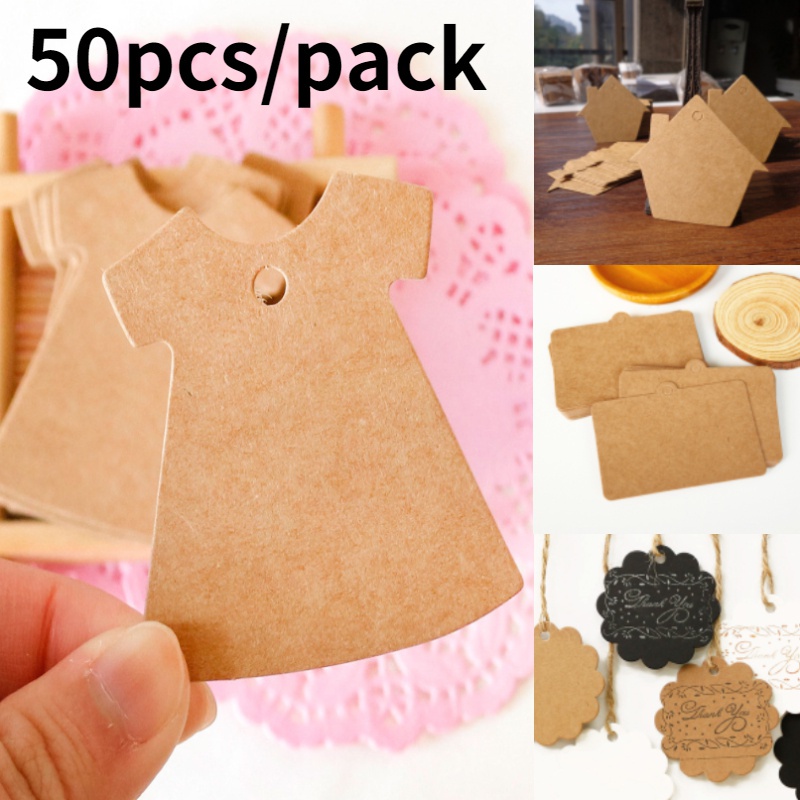 Set 50 Thẻ Giấy Kraft Trơn Hình Nấm Treo Gói Quà Sáng Tạo