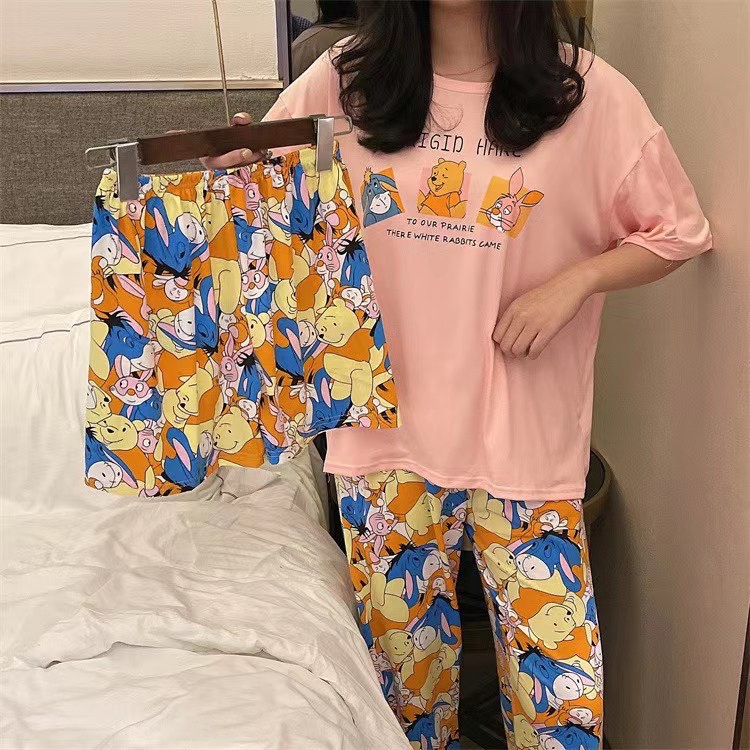 Đồ bộ thun sữa , đồ mặc ở nhà Quảng Châu, pijama họa tiết hoạt hình dễ thương ( Set 1 áo 2 quần )