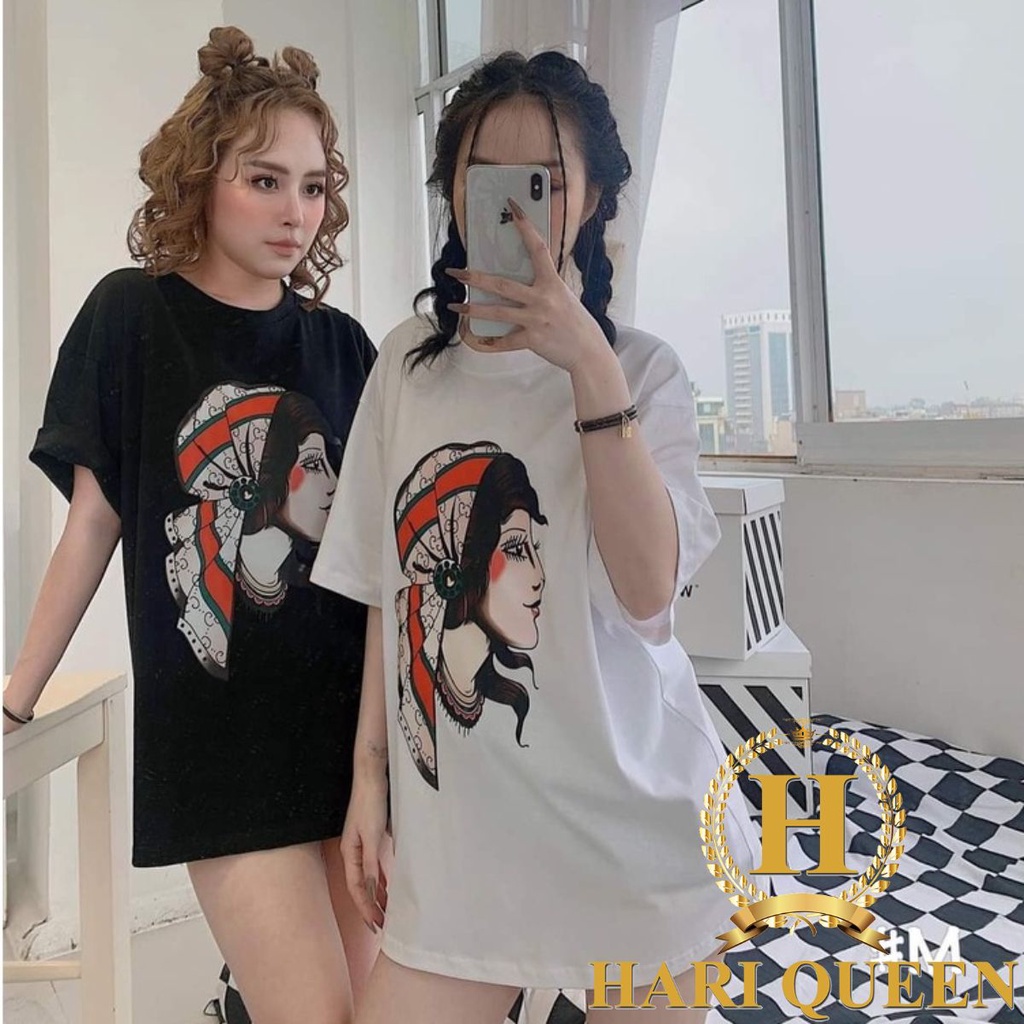 Áo phông Unisex nam nữ cô gái buộc khăn hottrend form rộng đẹp- Áo thun tay lỡ kiểu hàn quốc vải cotton HARI in hoạ tiết