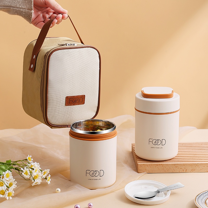 Bình giữ nhiệt đựng thức ăn cho bé dung tích 520ml, Cốc đựng cháo ăn sáng cách nhiệt bằng thép không gỉ