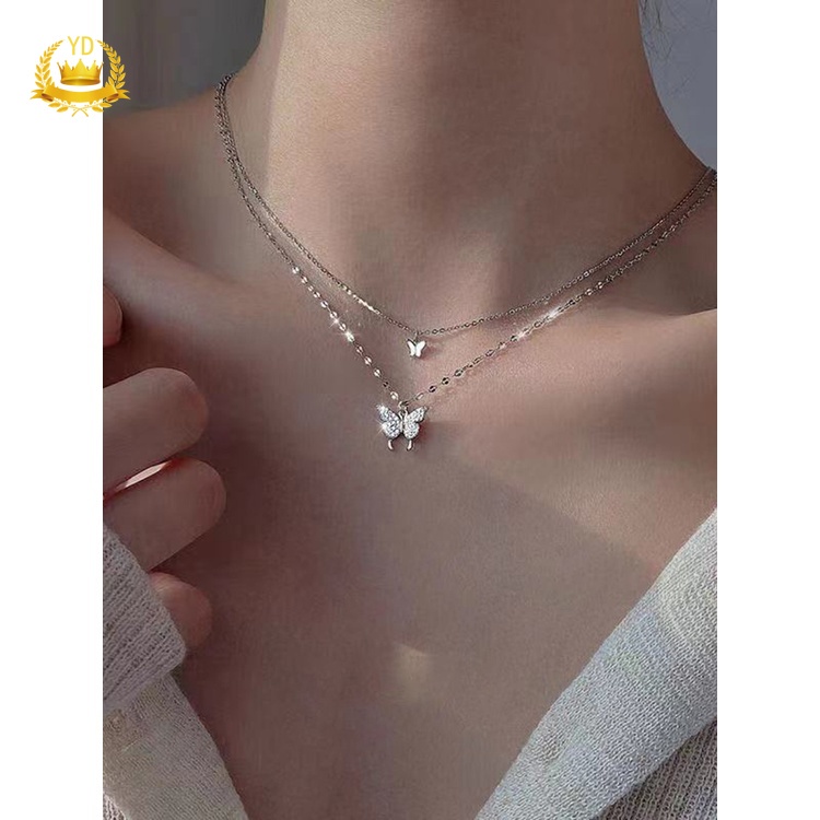 Vòng cổ Hai Lớp Hình Bướm Đính Đá Sang Trọng Cho Nữ