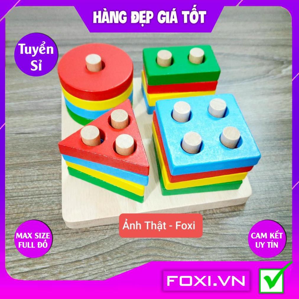 Bộ đồ chơi gỗ Foxi-Đồ chơi trẻ em thông minh-xâu hạt làm toán Montessori-tay khéo léo-siêu rẻ-Đồ chơi an toàn cho bé