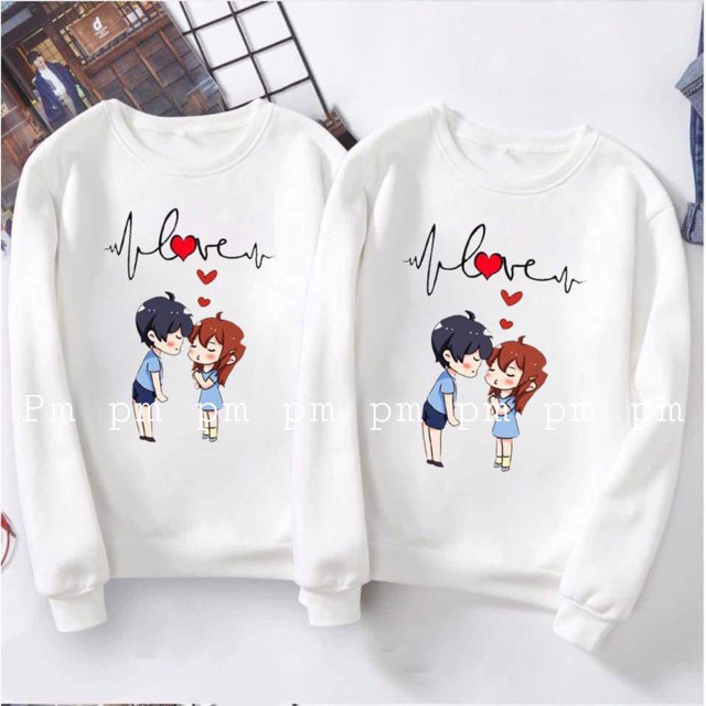 Combo 2 Chiếc Áo Cặp Đôi Thu Đông Nam Nữ Tình Yêu Siêu Xinh Cute Dài Bo Tay Cổ Tròn Cotton Da Cá In 3D Bé Thể Dục Màu sắ