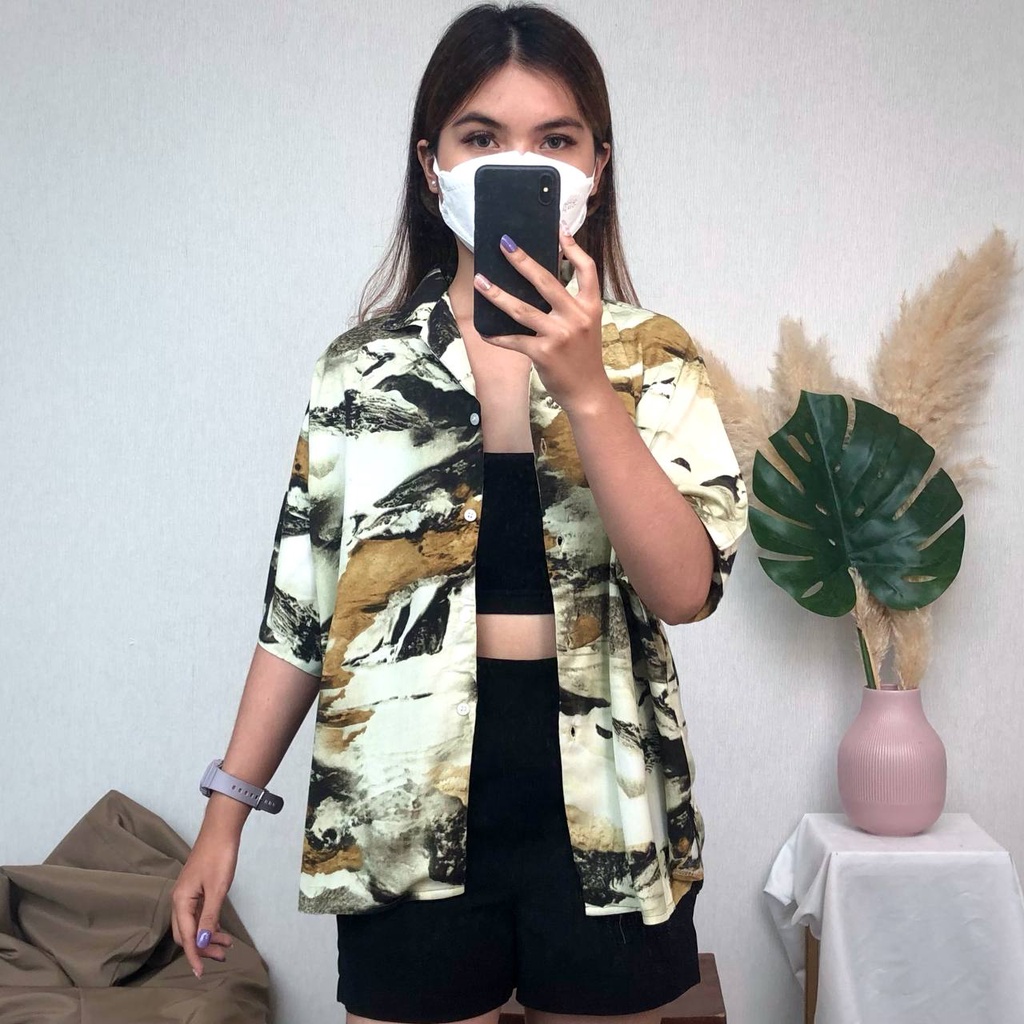 Bán Buôn Sagi - Áo Sơ Mi Oversized Đá Cẩm Thạch Hàn Quốc