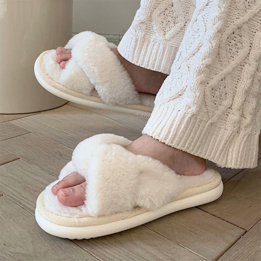 Dép Bông Đi Trong Nhà Bằng Vải Cotton Lông Giả Mềm Mại Hở Ngón