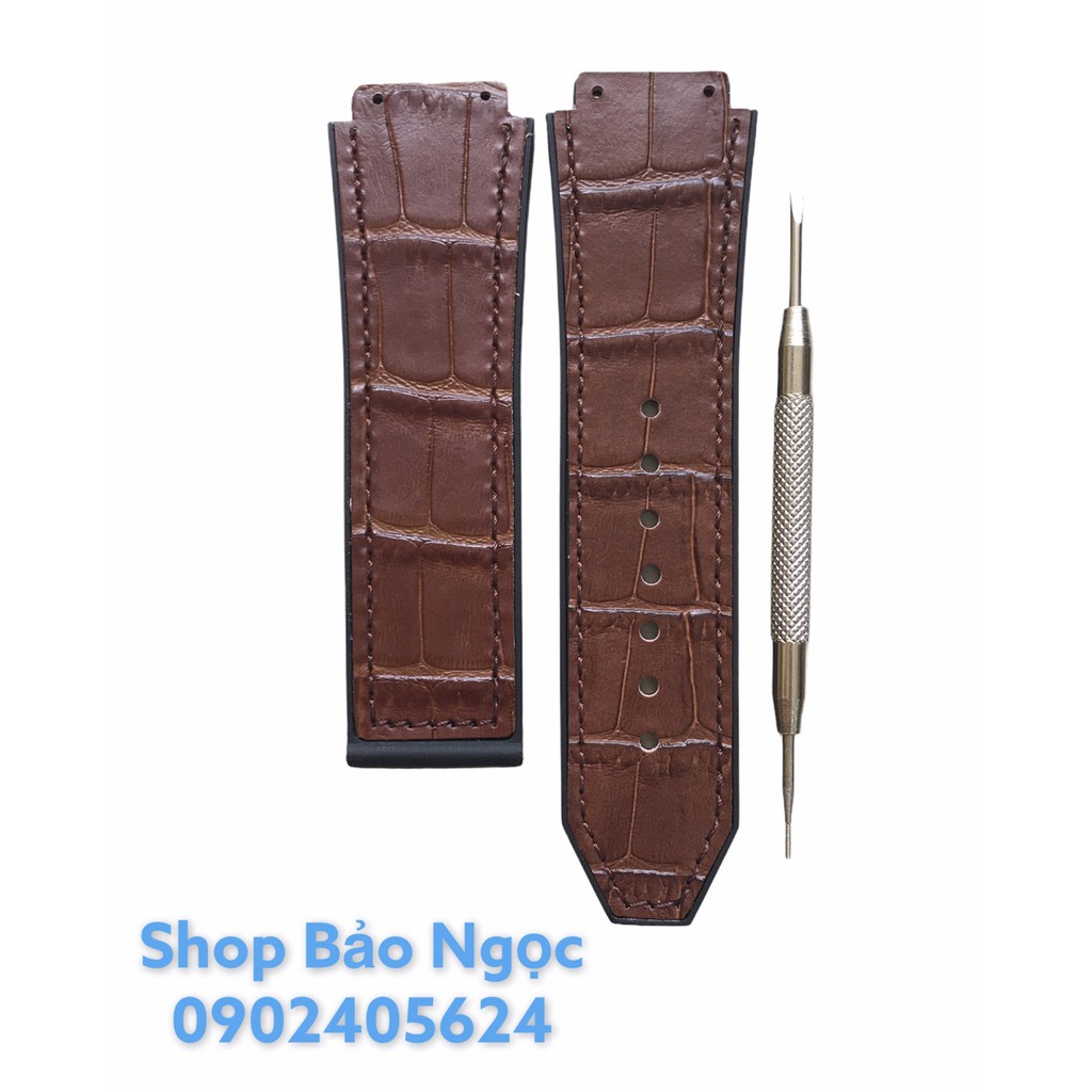 Dây đồng hồ cao cấp Hublot nam size 42 - Lót da vân cam size 19 x 25 x 22mm