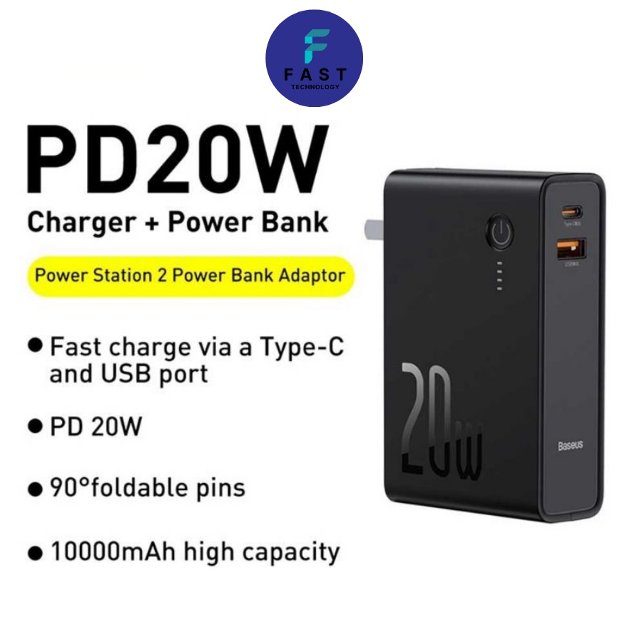 Củ sạc nhanh kiêm pin sạc dự phòng Chính hãng 20w 10.000 mAh chuẩn Qc.3.0 PD