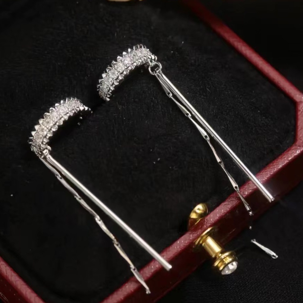 Khuyên Kẹp Vành Tai Dáng Dài Chữ C Đính Đá Zircon Lấp Lánh Thời Trang Cho Nữ
