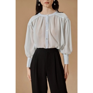 Áo sơ mi vải voan tay dài pleated chiffon shirt - devons studio