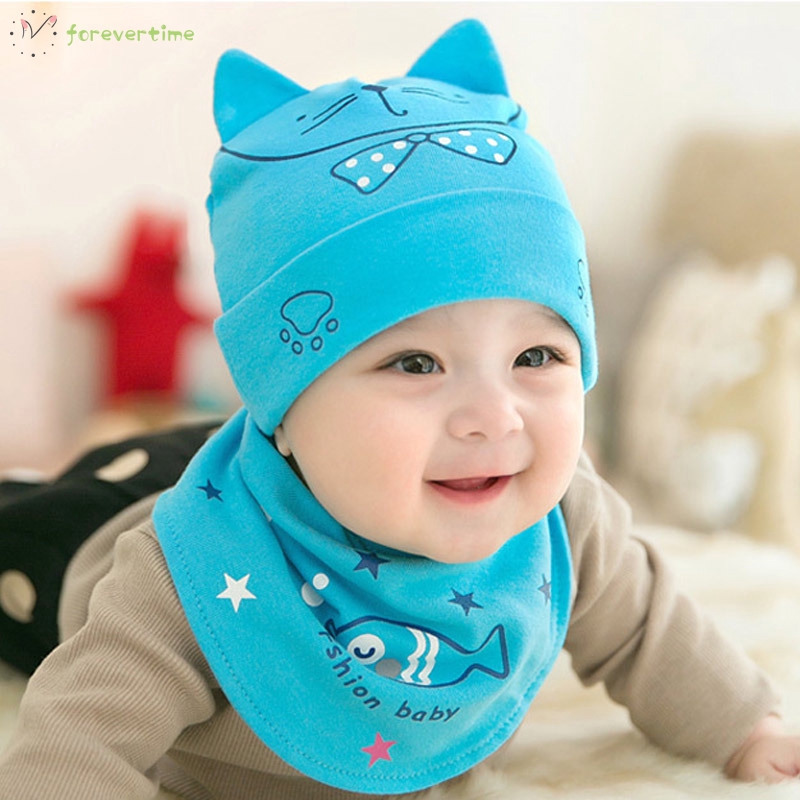 ☞mũ☜ Autumn Winter Infant Knitted Hat Scarf Warm Cute Beanies Newborn Boy Girl Cap Collar Hats Set For 0-8 Months Baby