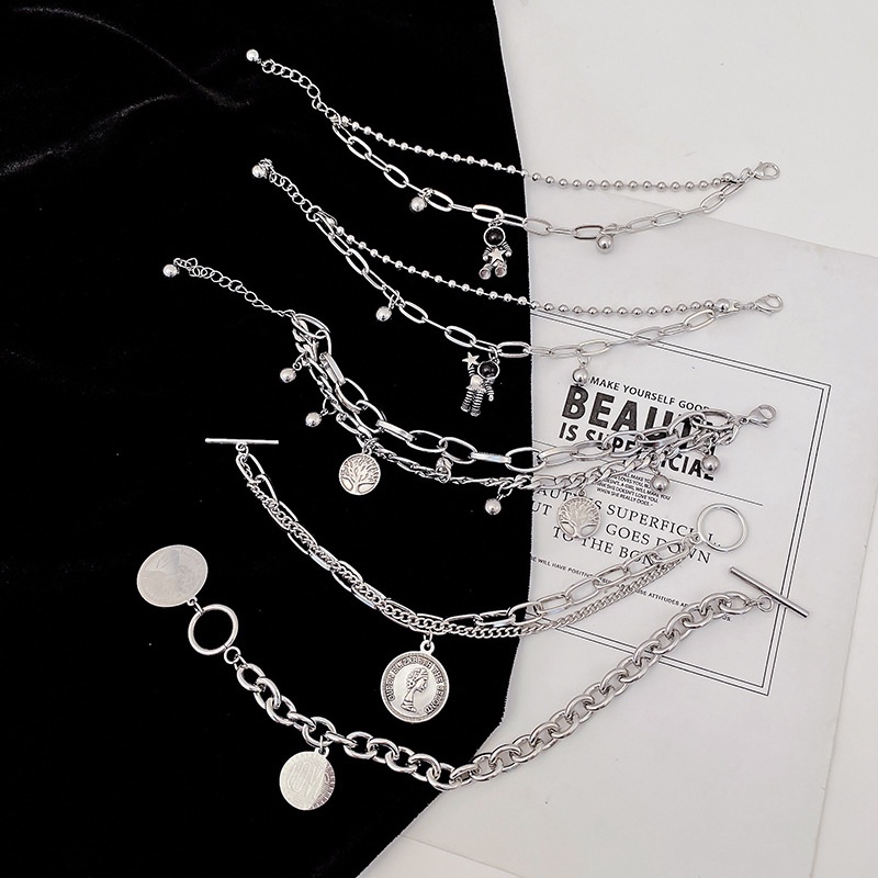 Vòng tay titan không gỉ, lắc tay nữ màu Silver phong cách cá tính và dễ thương