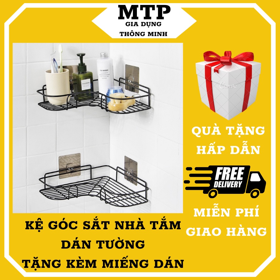 Kệ góc nhà tắm dán tường siêu chắc chắn, Kệ góc dán tường bằng sắt siêu dính, Kệ gia vị nhà bếp