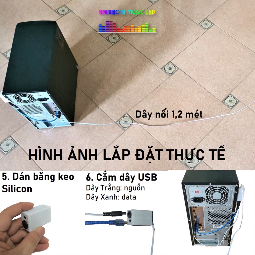 Đèn led dán bàn 40 hiệu ứng mầu + 75 hiệu ứng nháy theo nhạc cho PC - USB Led Studio (có app trên điện thoại)